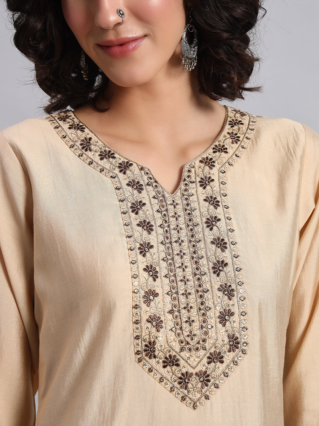 beige straight-fit kurta