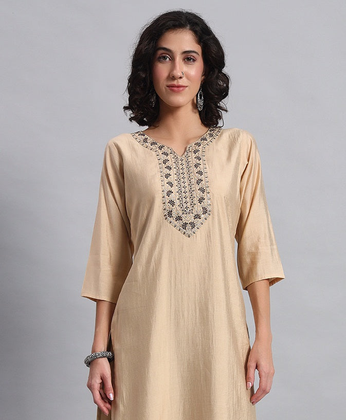 beige straight-fit kurta