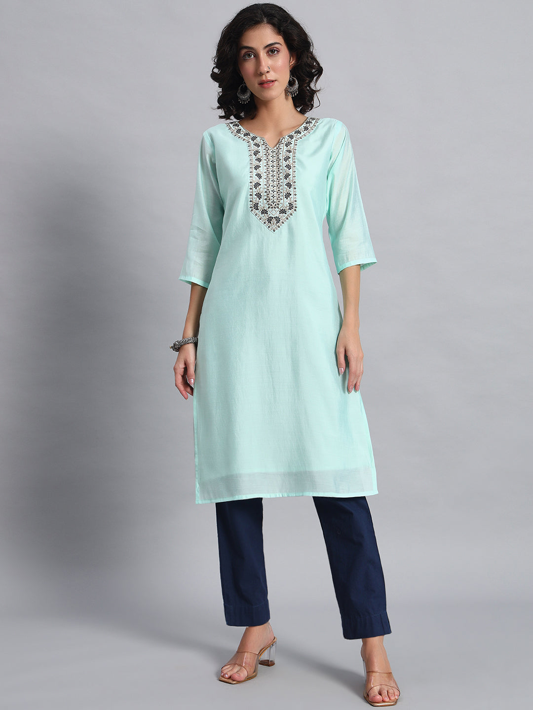 Seafoam Green straight-fit kurta