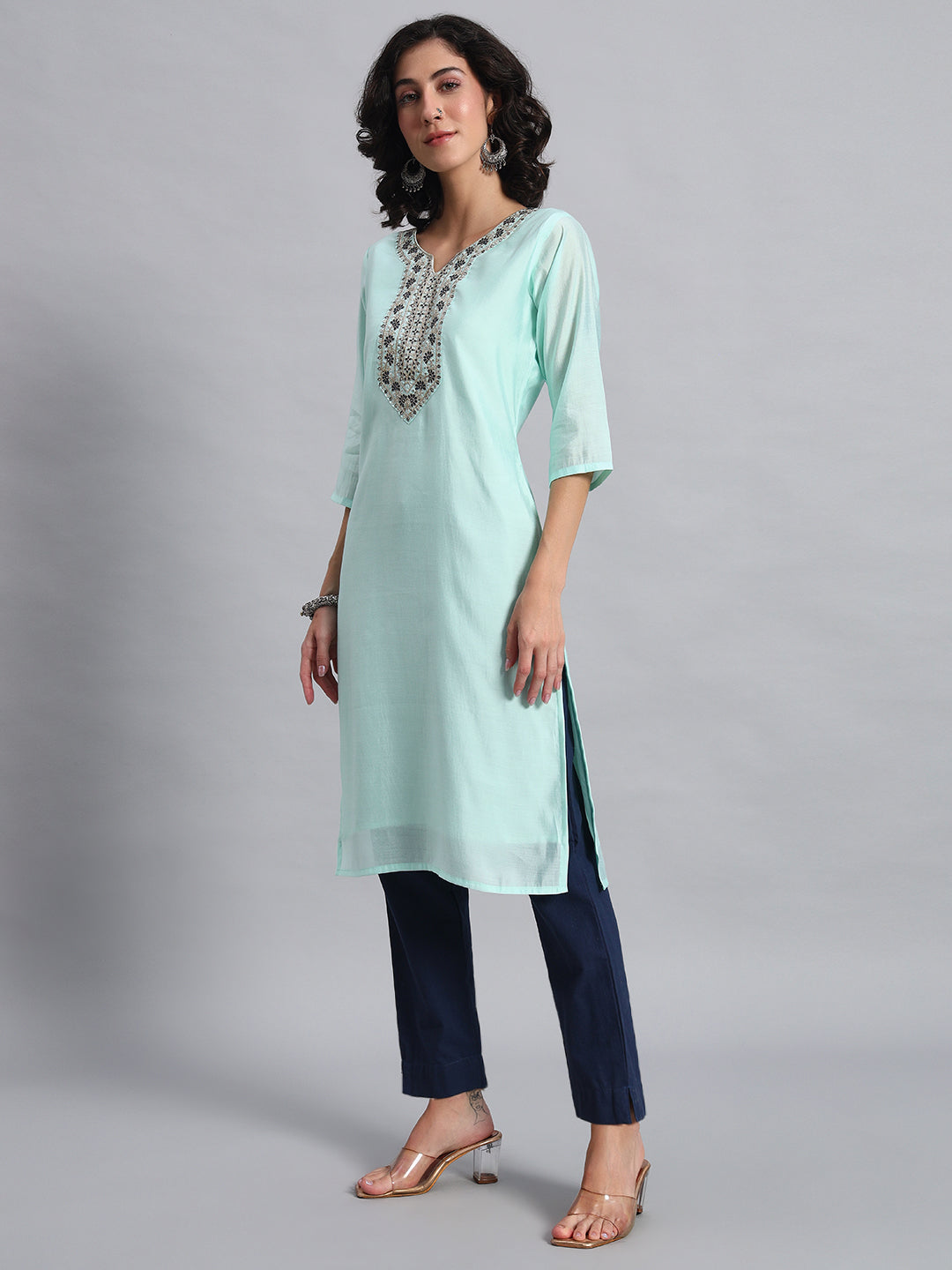 Seafoam Green straight-fit kurta