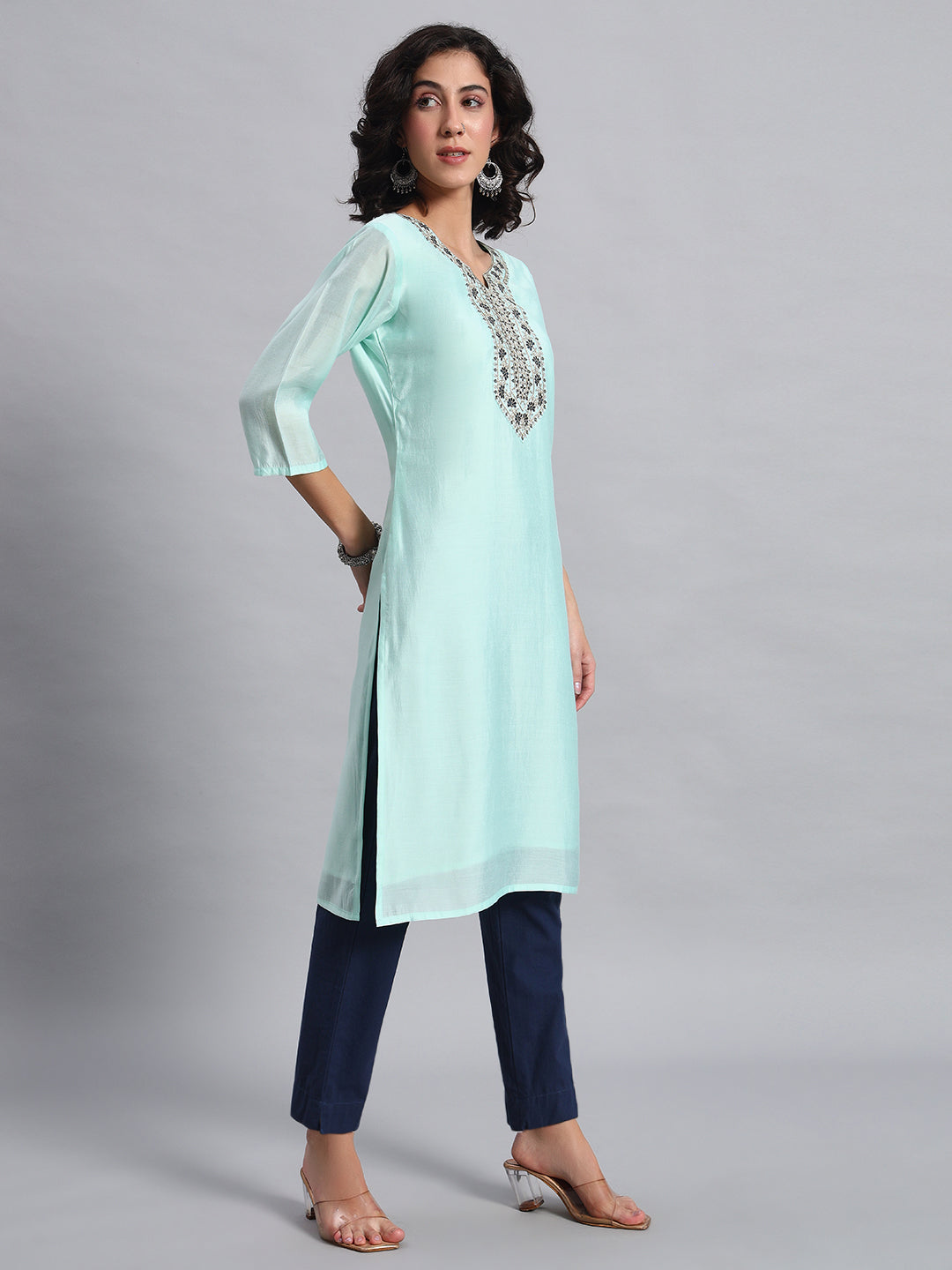 Seafoam Green straight-fit kurta