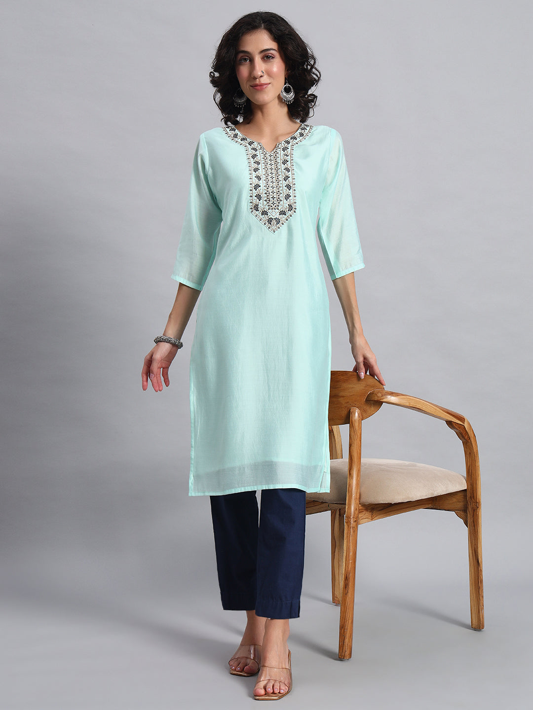 Seafoam Green straight-fit kurta
