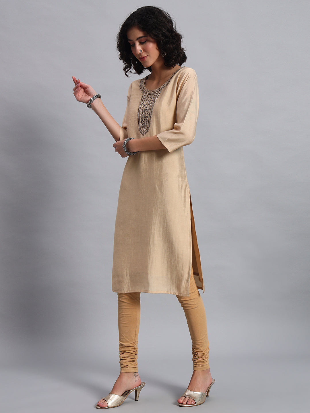 Champagne beige straight-fit kurta