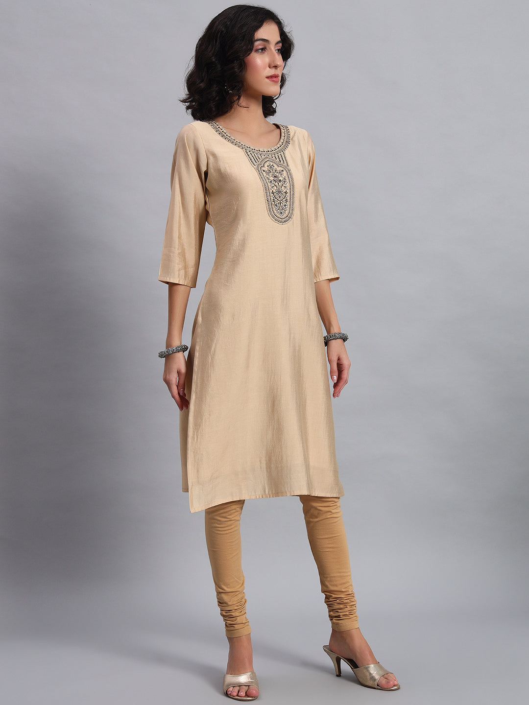 Champagne beige straight-fit kurta