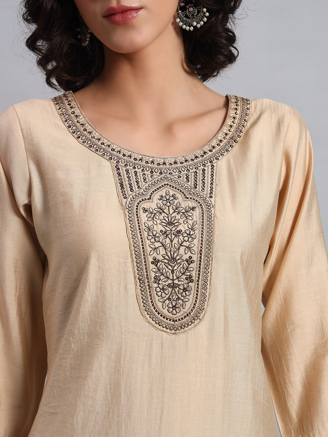 Champagne beige straight-fit kurta