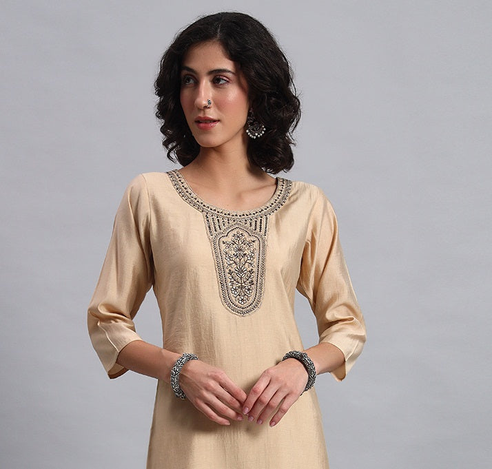 Champagne beige straight-fit kurta