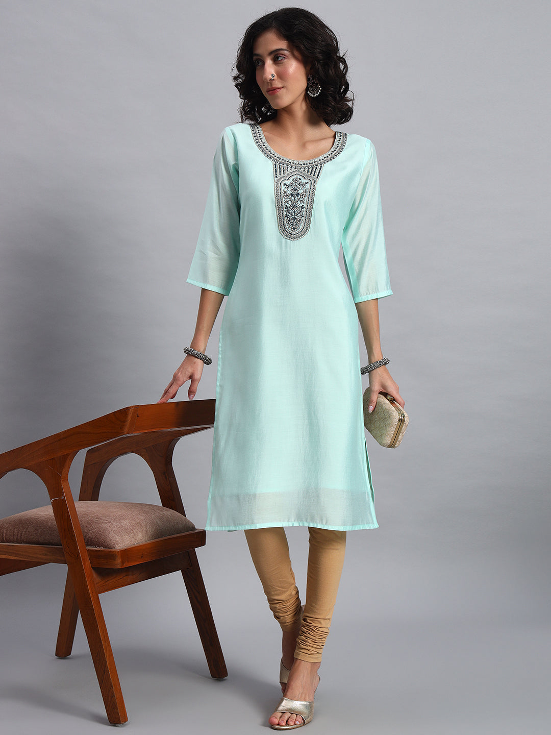 Aqua straight-fit kurta