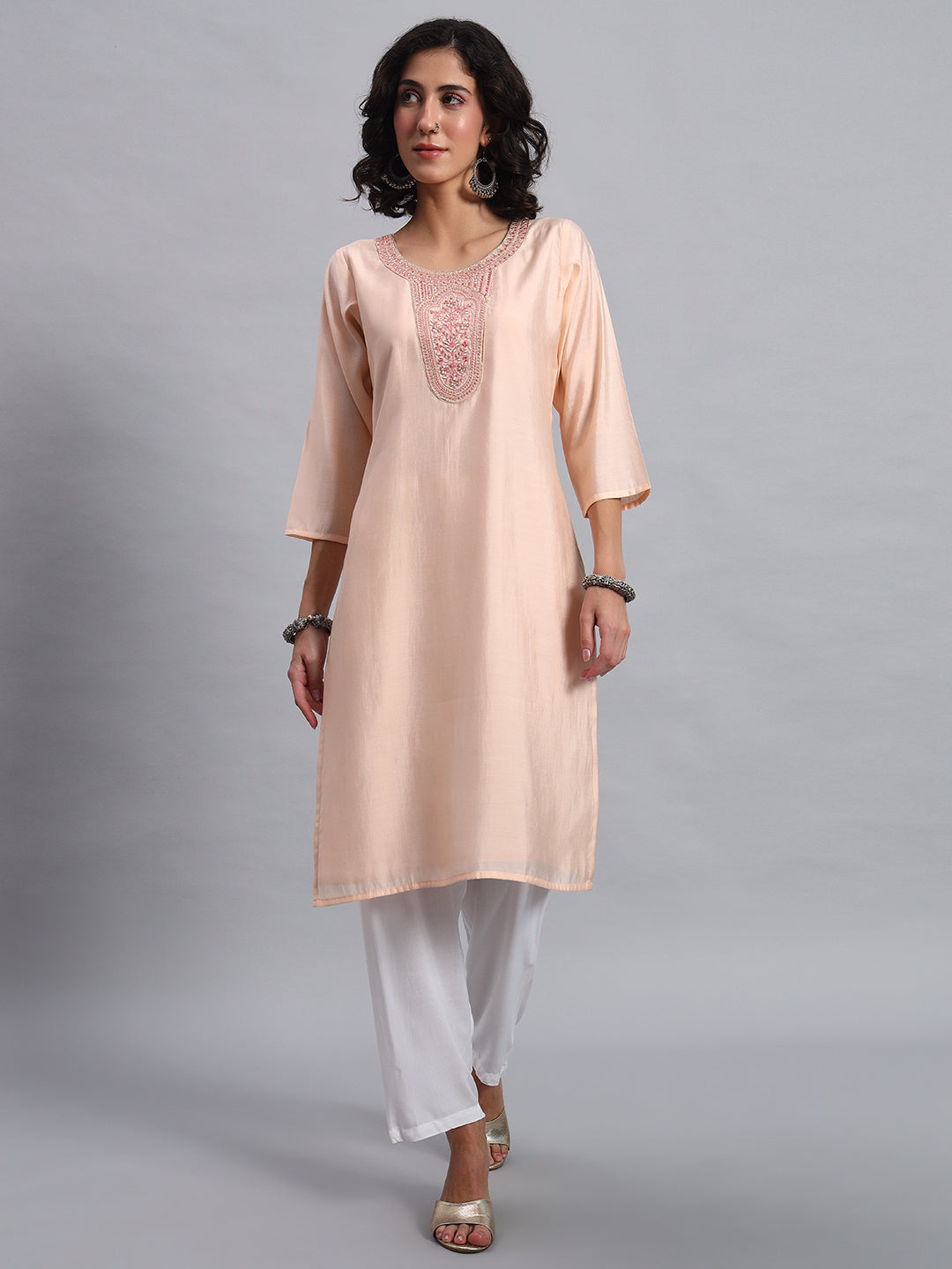 Rose Beige straight-fit kurta