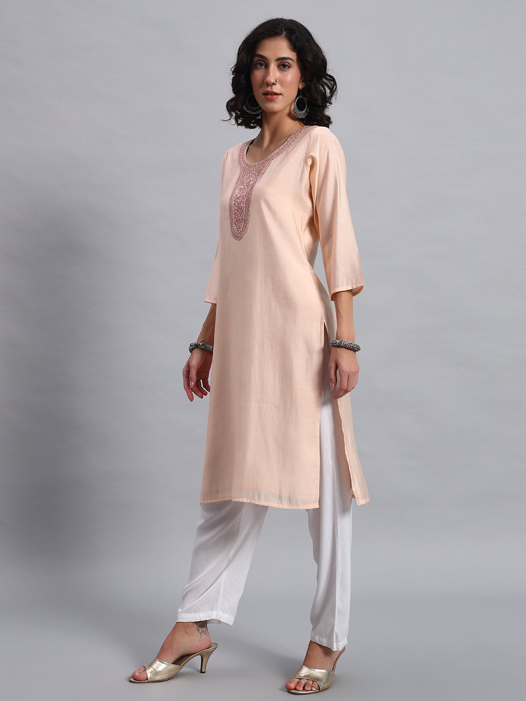 Rose Beige straight-fit kurta