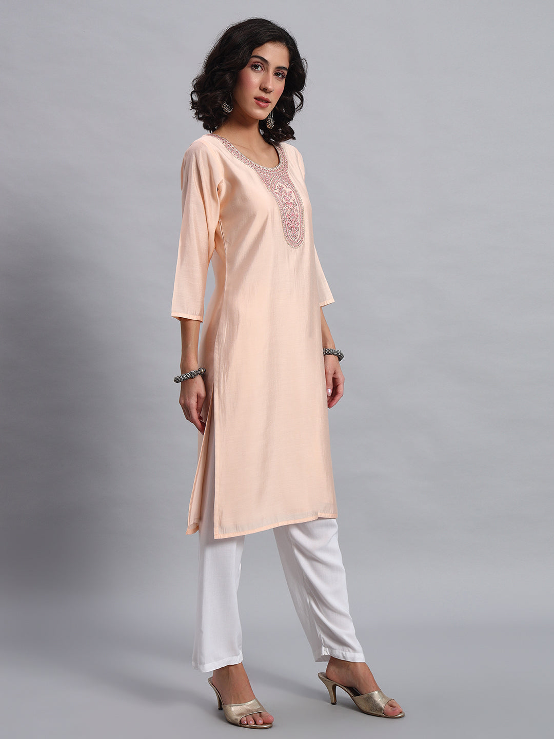 Rose Beige straight-fit kurta