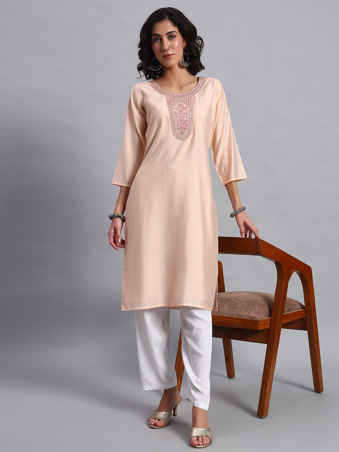 Rose Beige straight-fit kurta