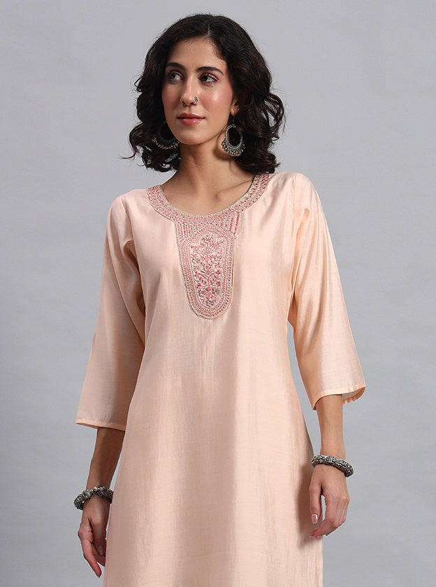 Rose Beige straight-fit kurta