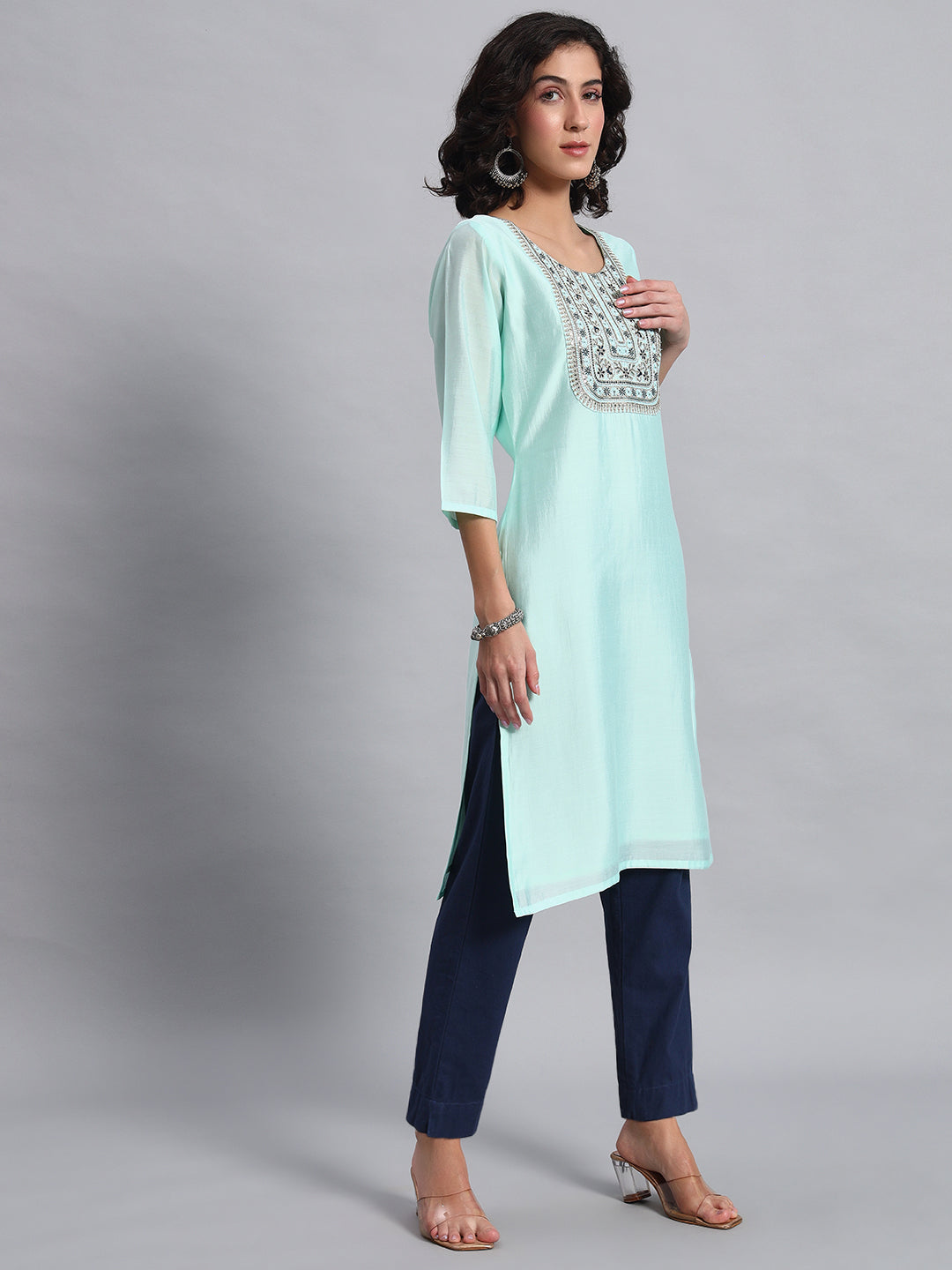 Mint aqua straight kurta