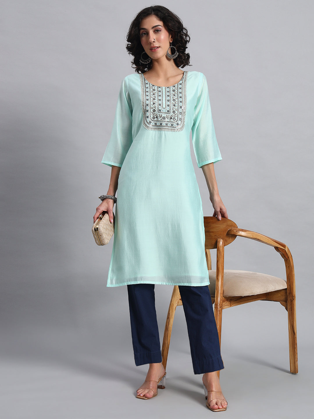 Mint aqua straight kurta
