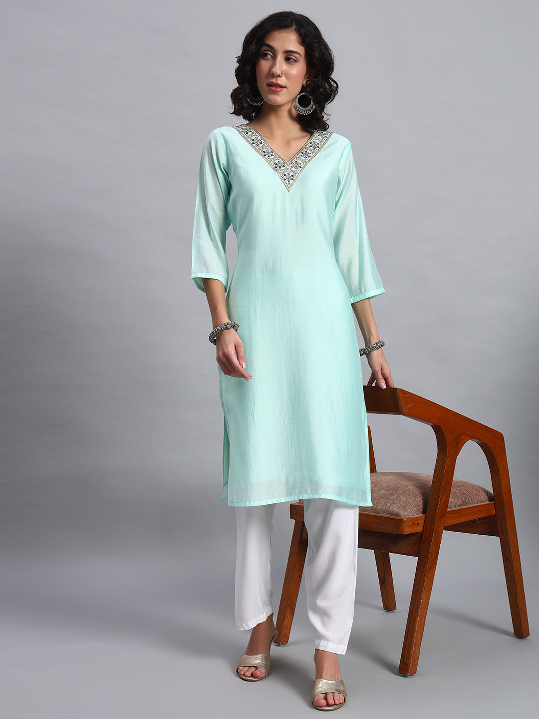 Mint aqua straight kurta