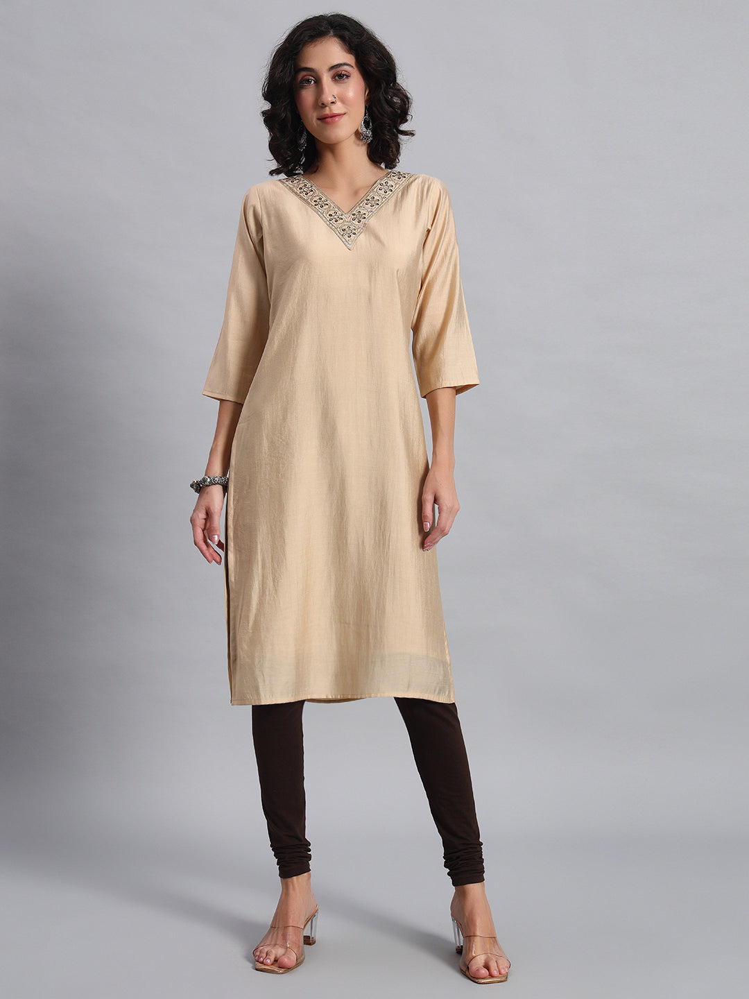 Cream straight kurta