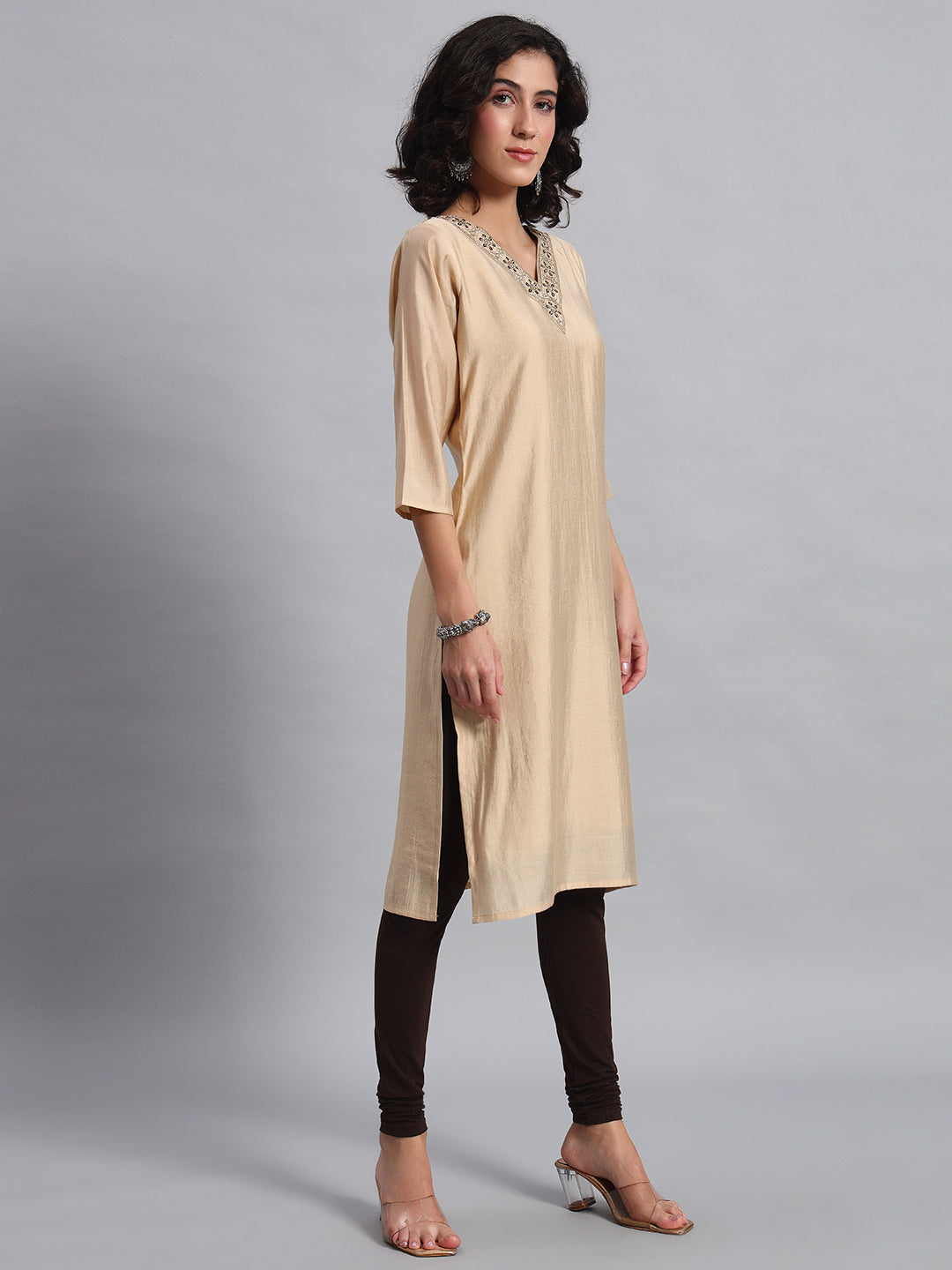 Cream straight kurta