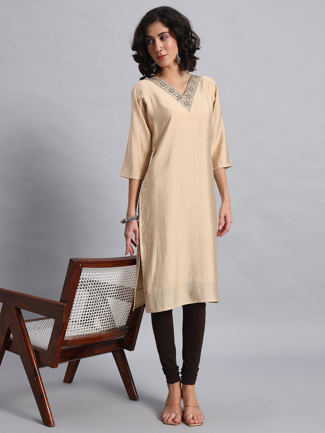 Cream straight kurta