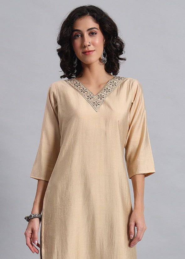 Cream straight kurta