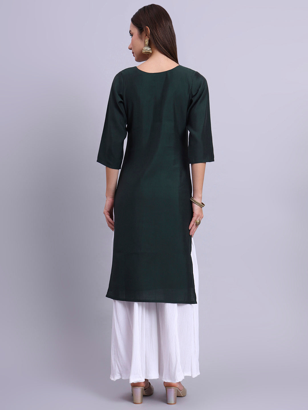 Bottle Green Embroidered Straight Kurta