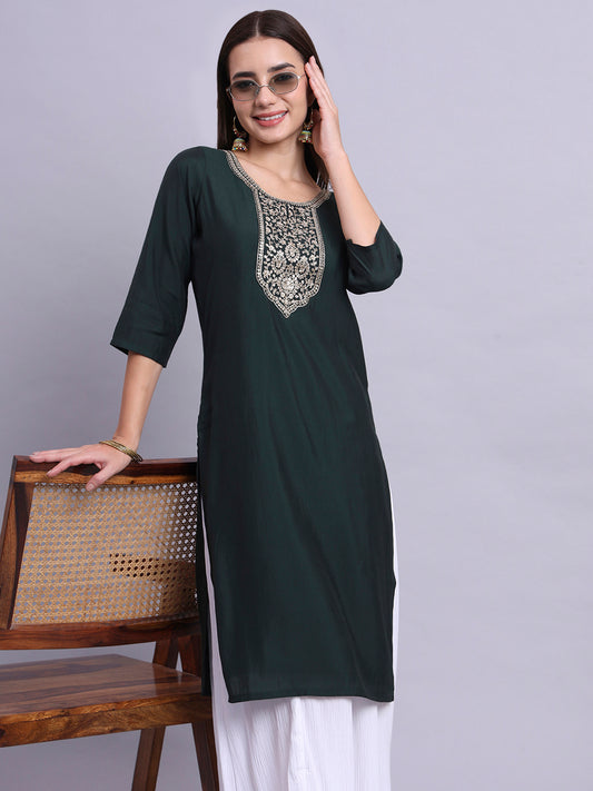 Maroon Embroidered Straight Kurta