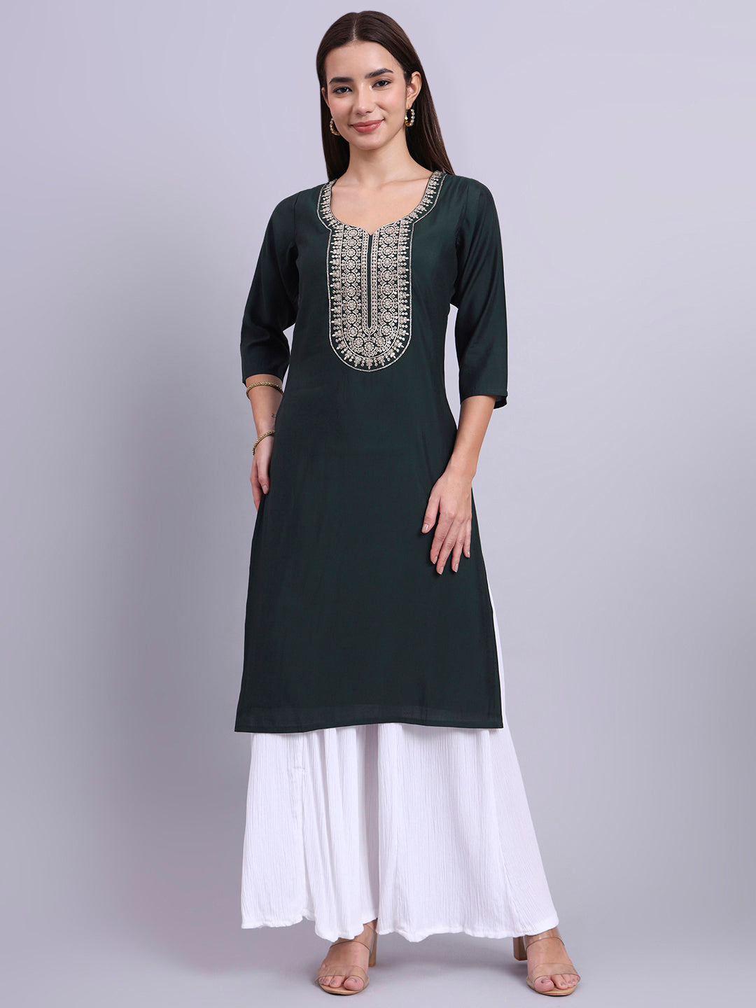 Round-Neck Embroidered Straight Kurta