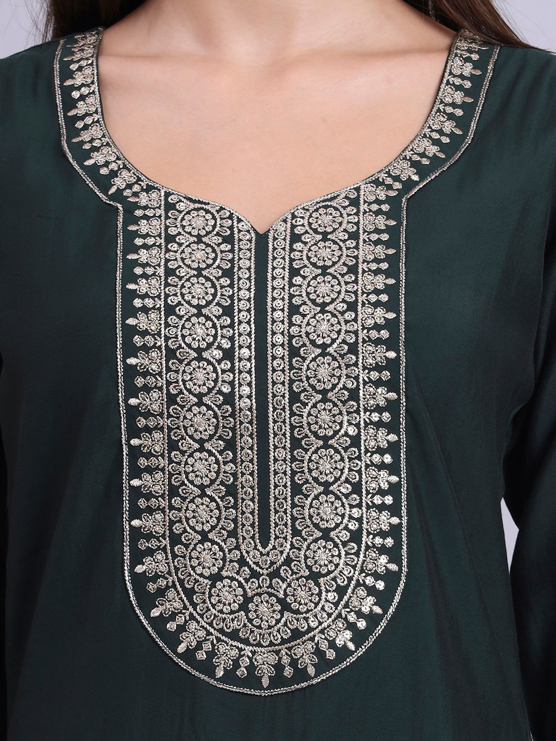 Round-Neck Embroidered Straight Kurta