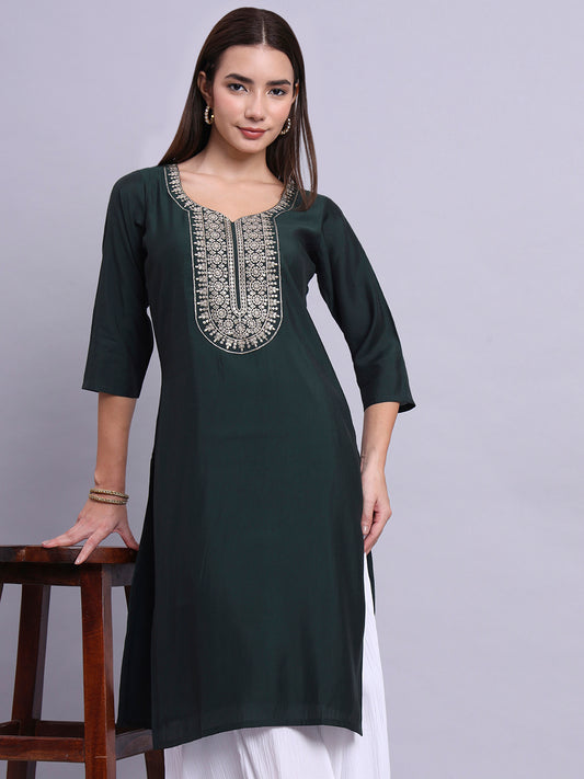 Round-Neck Embroidered Straight Kurta