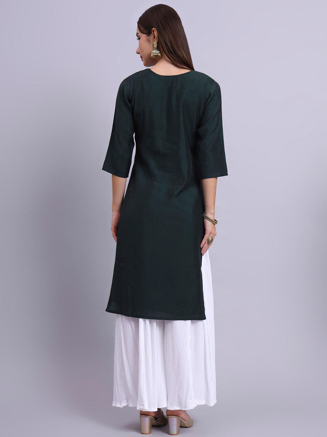 Bottle Green Embroidered Straight Kurta