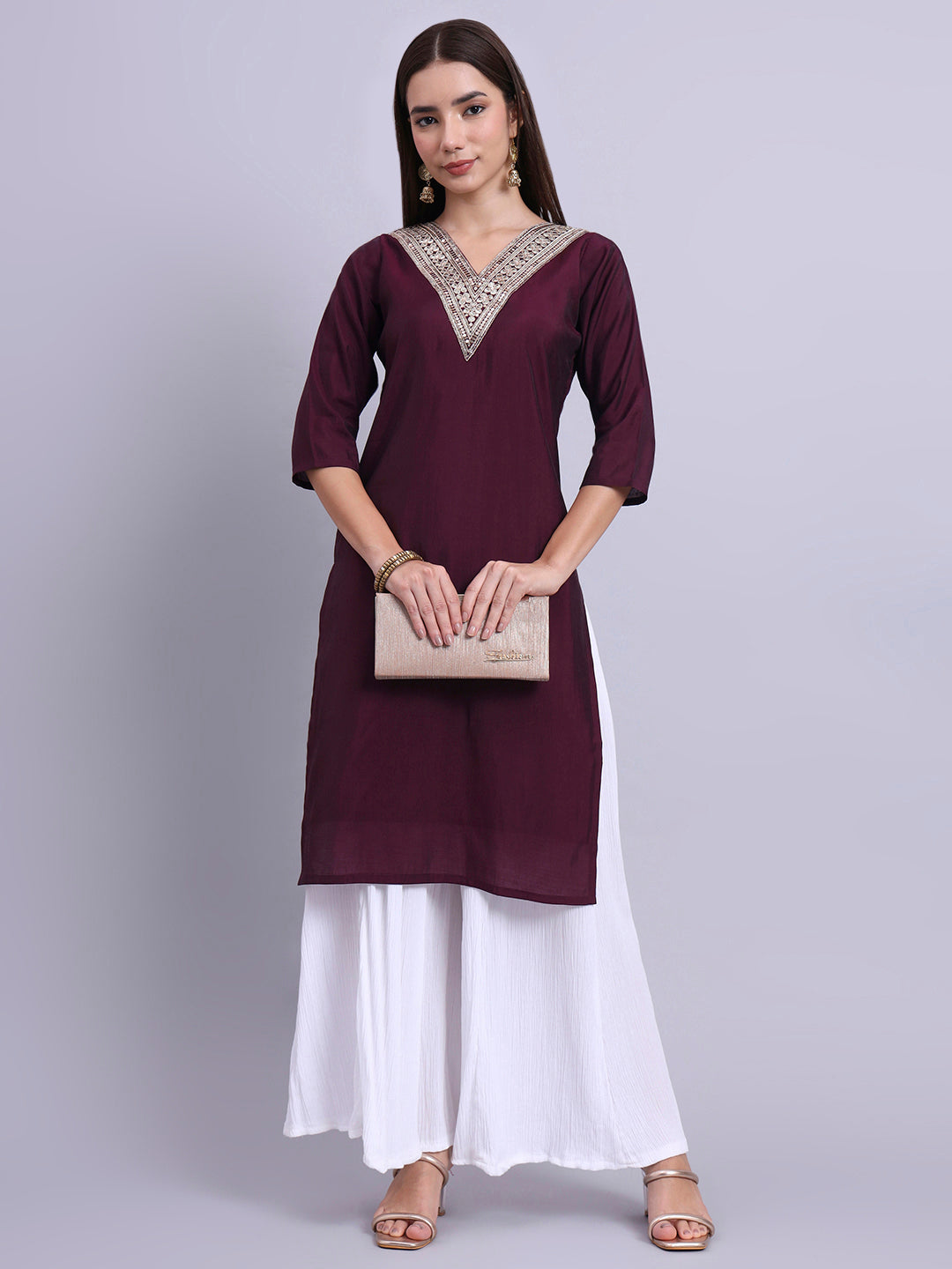 Bottle Green Embroidered Straight Kurta
