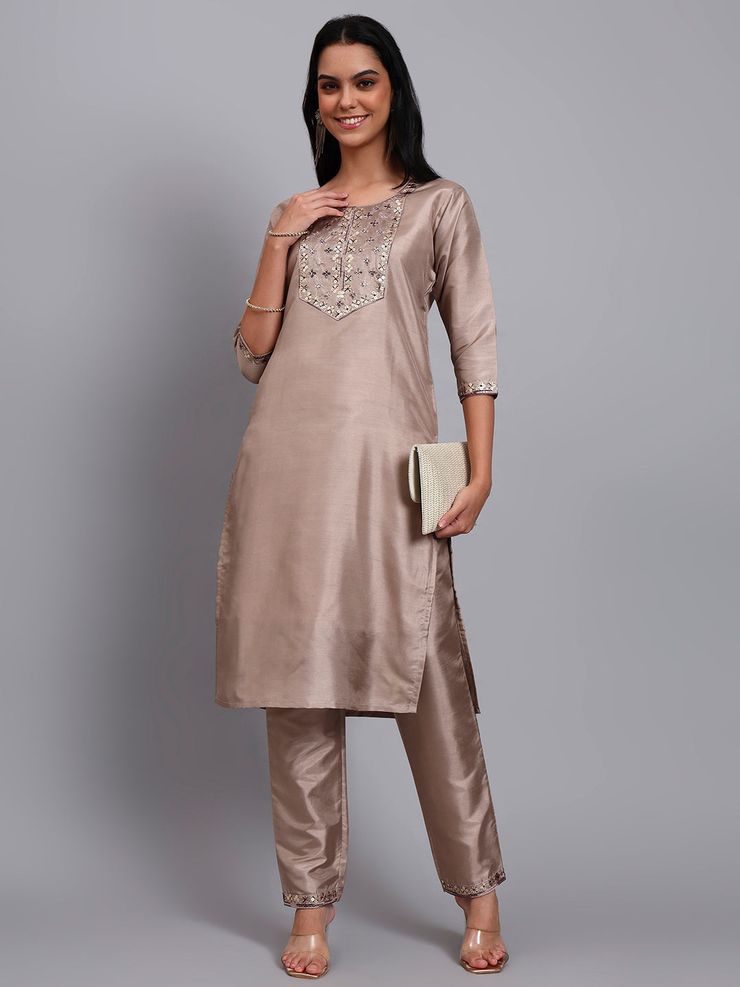 Light Pink Embroidered Straight Kurta set