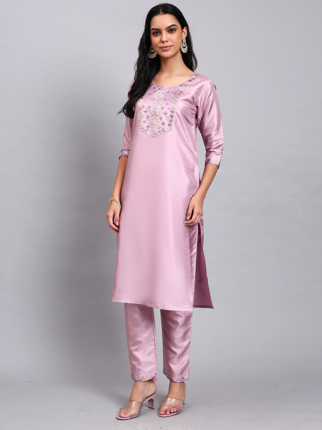 Light Pink Embroidered Straight Kurta set