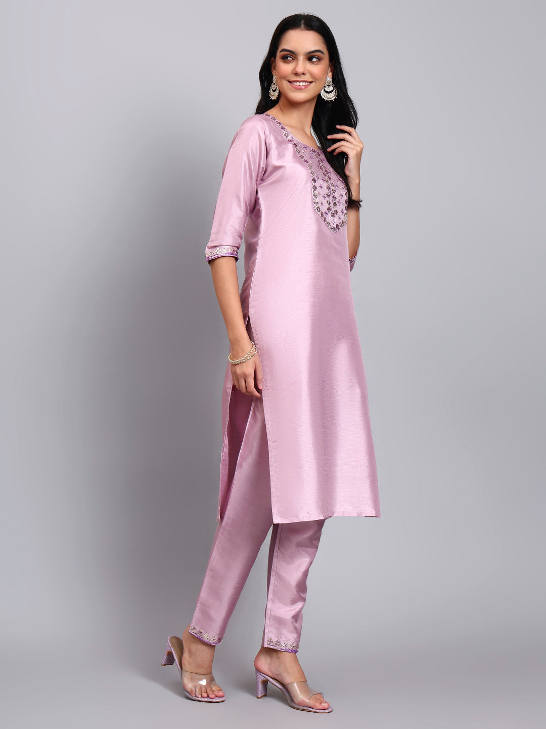 Light Pink Embroidered Straight Kurta set