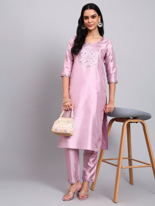 Light Pink Embroidered Straight Kurta set