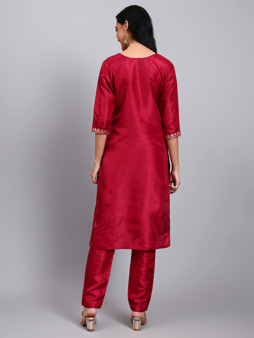 Maroon Embroidered Straight Kurta set