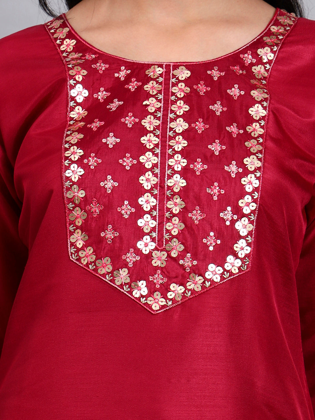 Maroon Embroidered Straight Kurta set