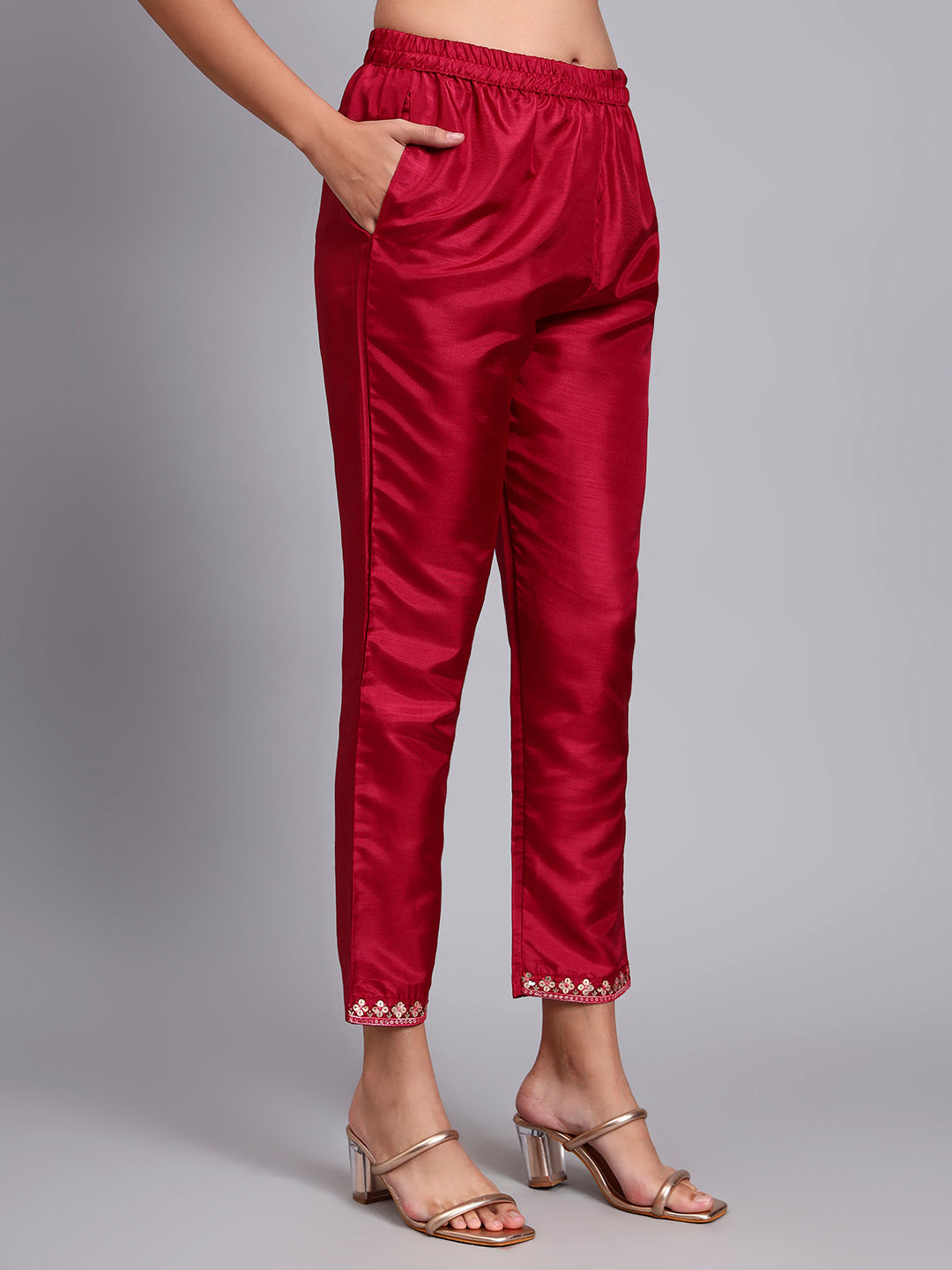 Maroon Embroidered Straight Kurta set