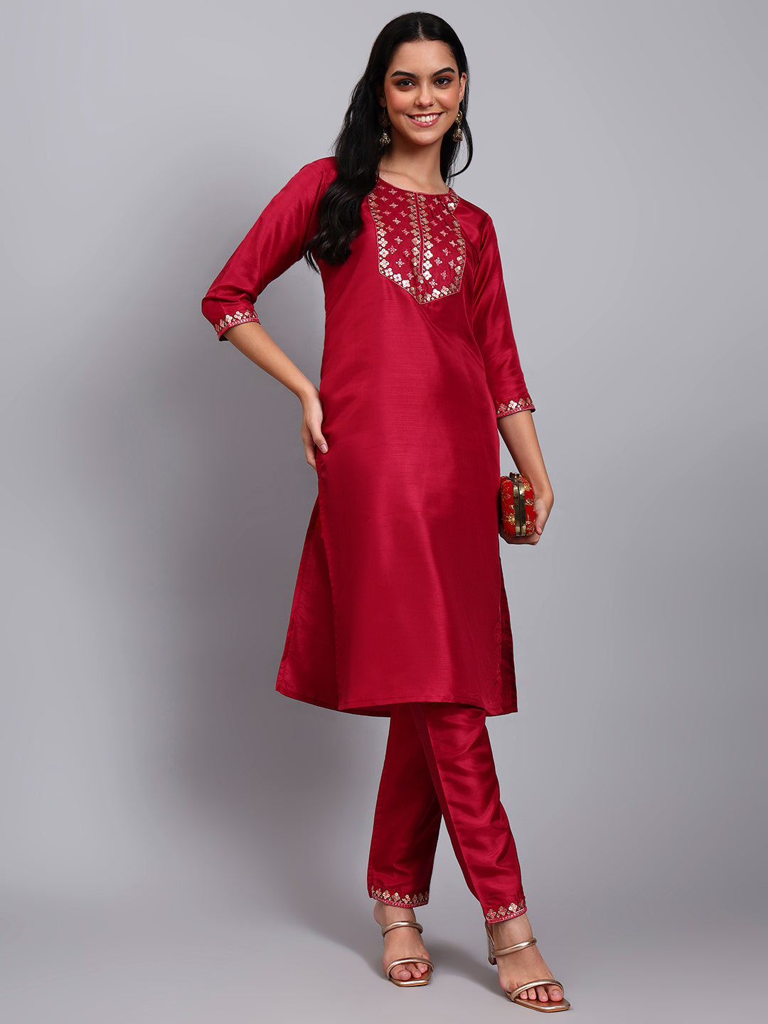 Light Pink Embroidered Straight Kurta set