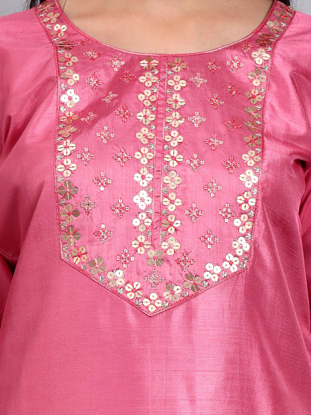 Pink Silk Embroidered Straight Kurta set