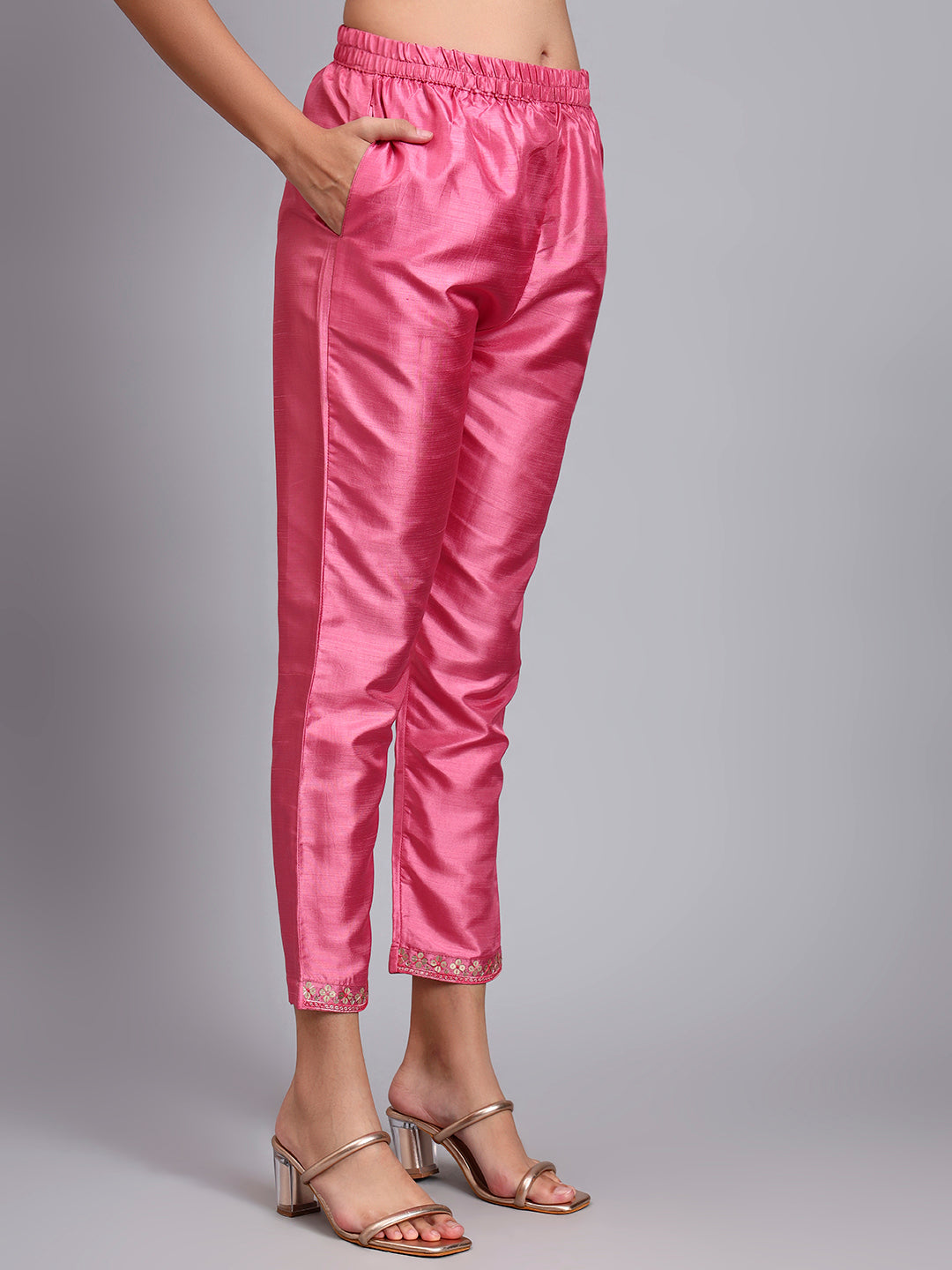 Pink Silk Embroidered Straight Kurta set