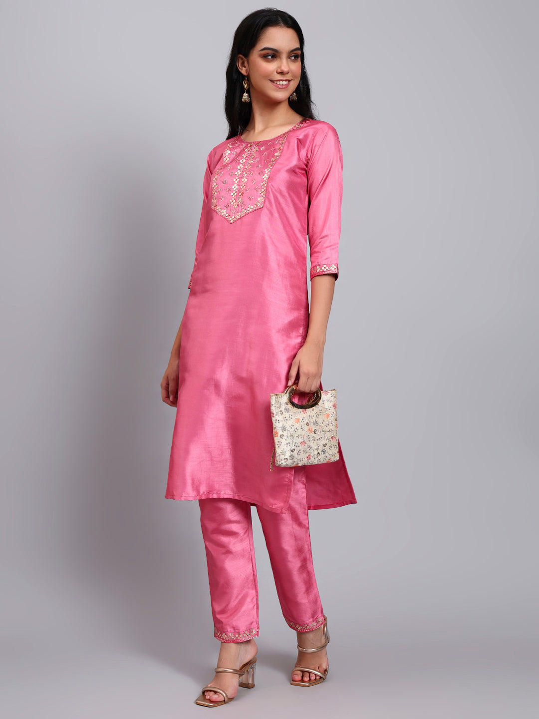 Light Pink Embroidered Straight Kurta set
