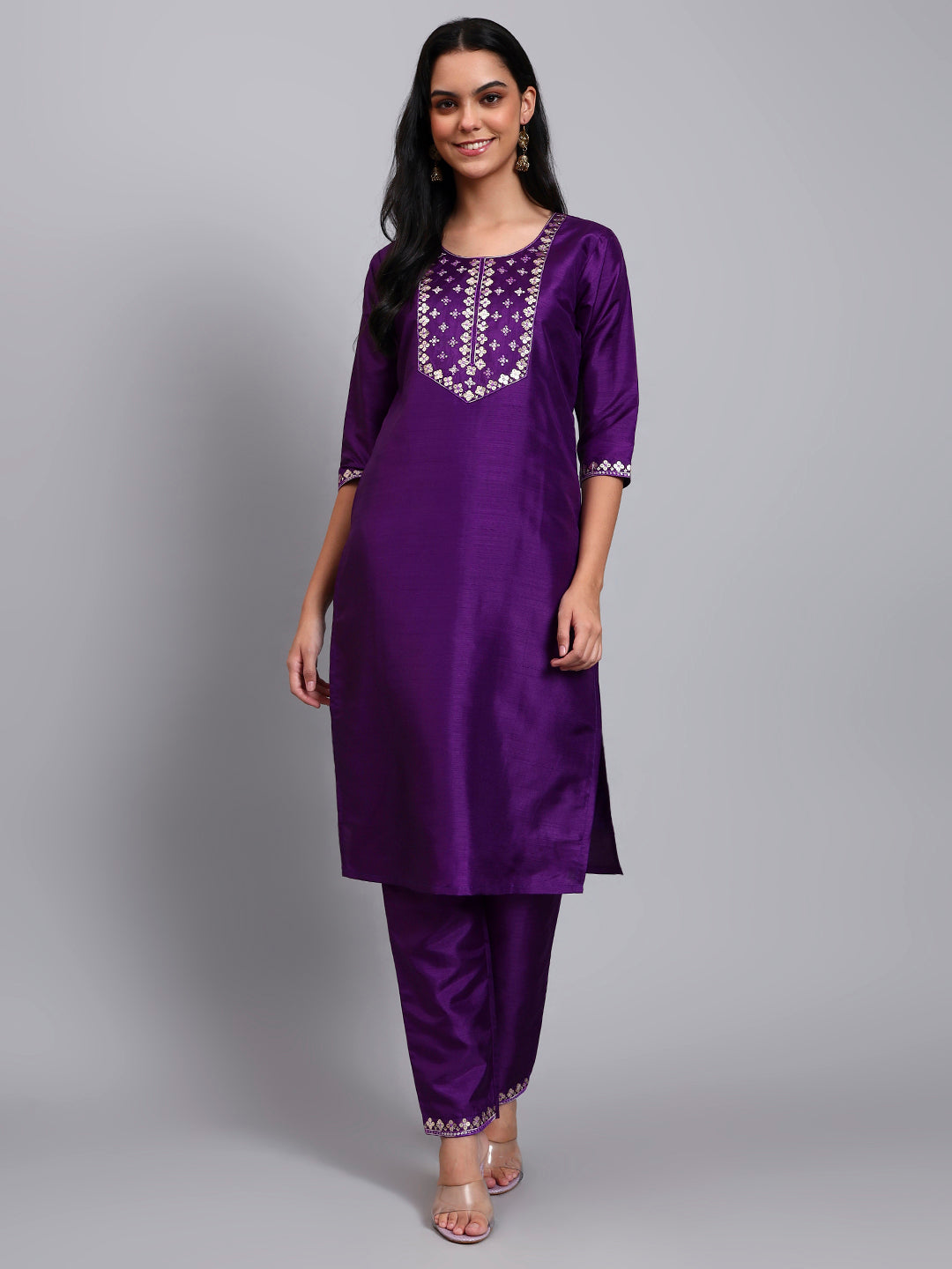 Light Pink Embroidered Straight Kurta set