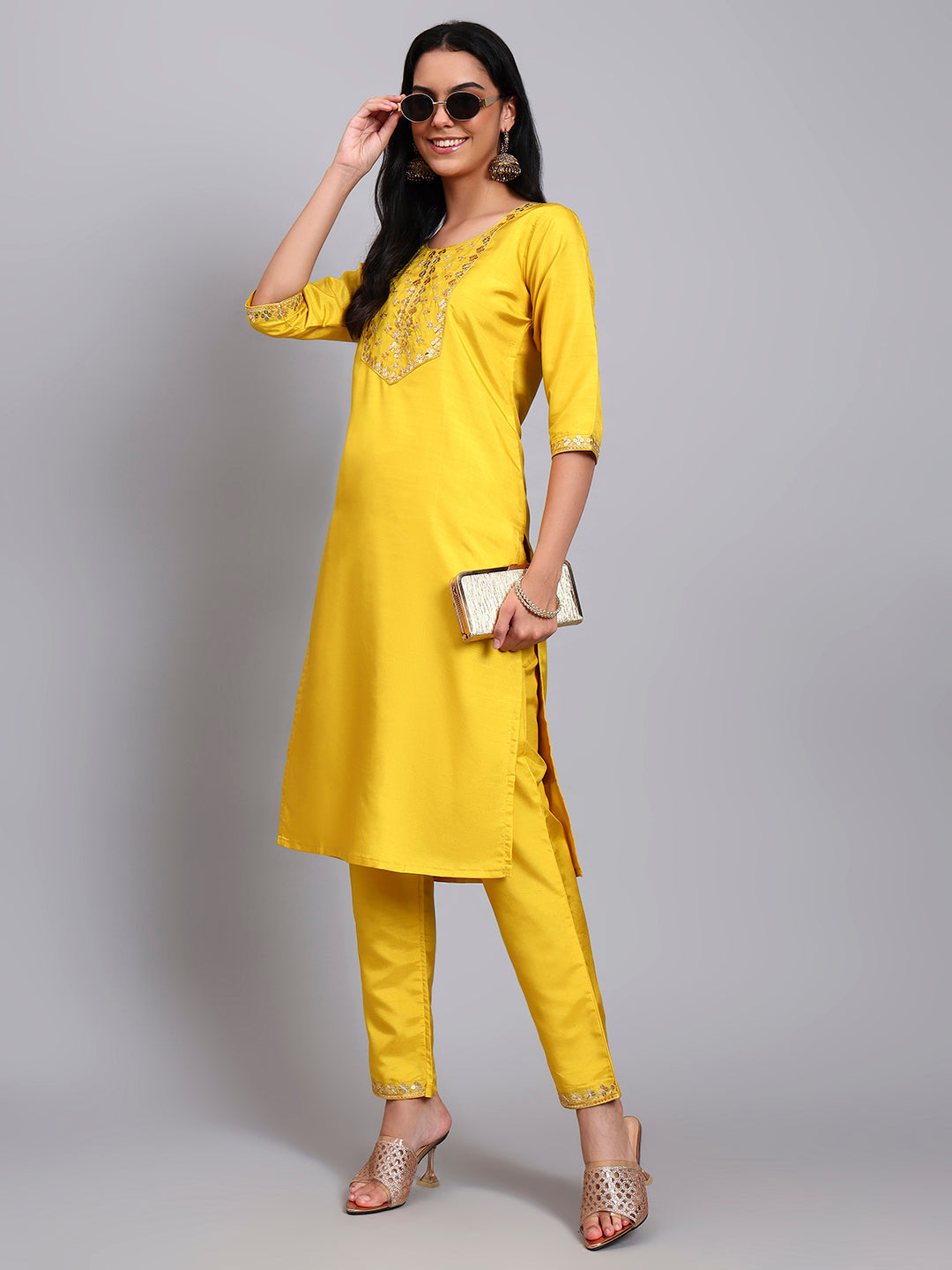 Light Pink Embroidered Straight Kurta set