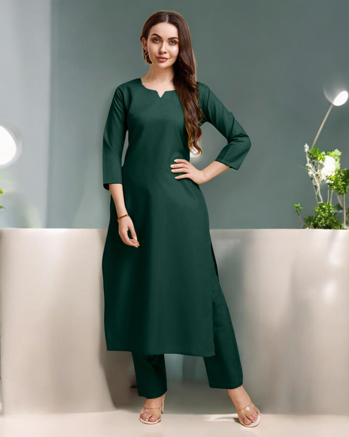 BGreen Straight Kurta Set for Women