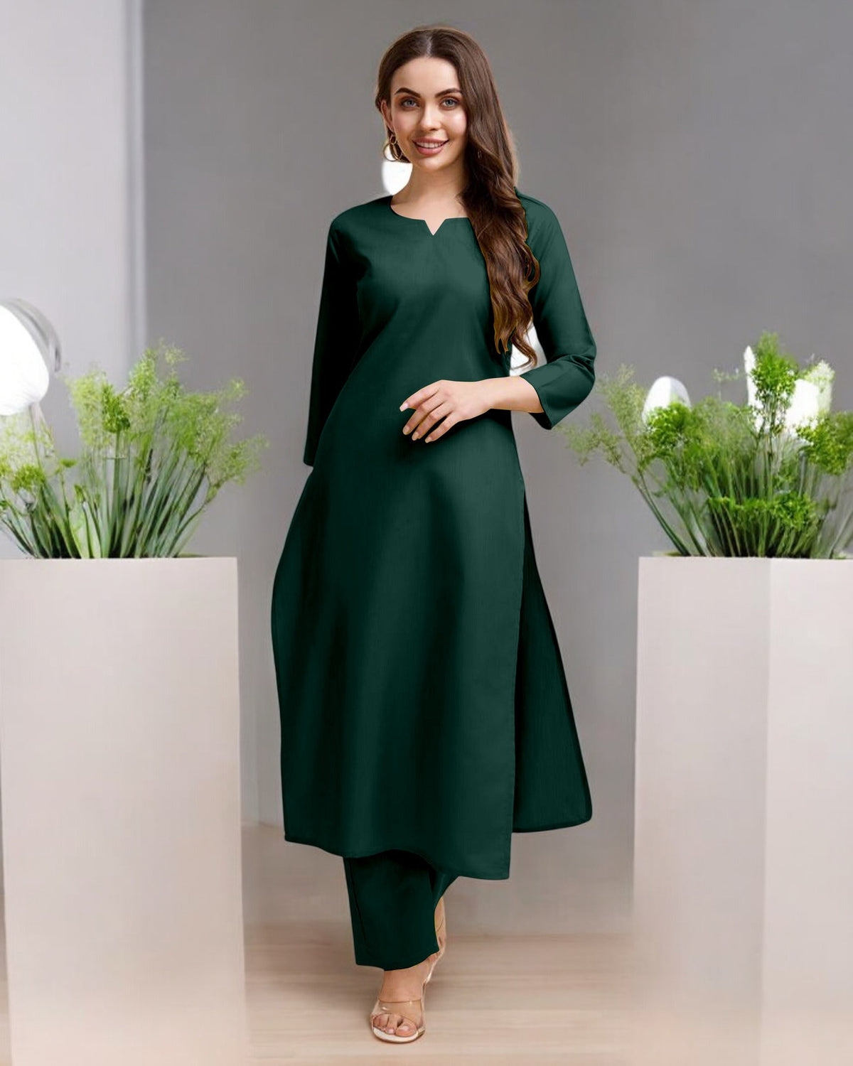 BGreen Straight Kurta Set for Women