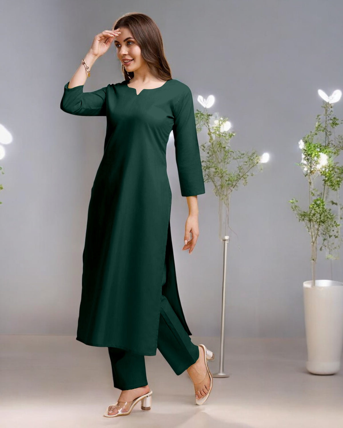 BGreen Straight Kurta Set for Women