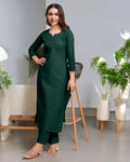 BGreen Straight Kurta Set for Women