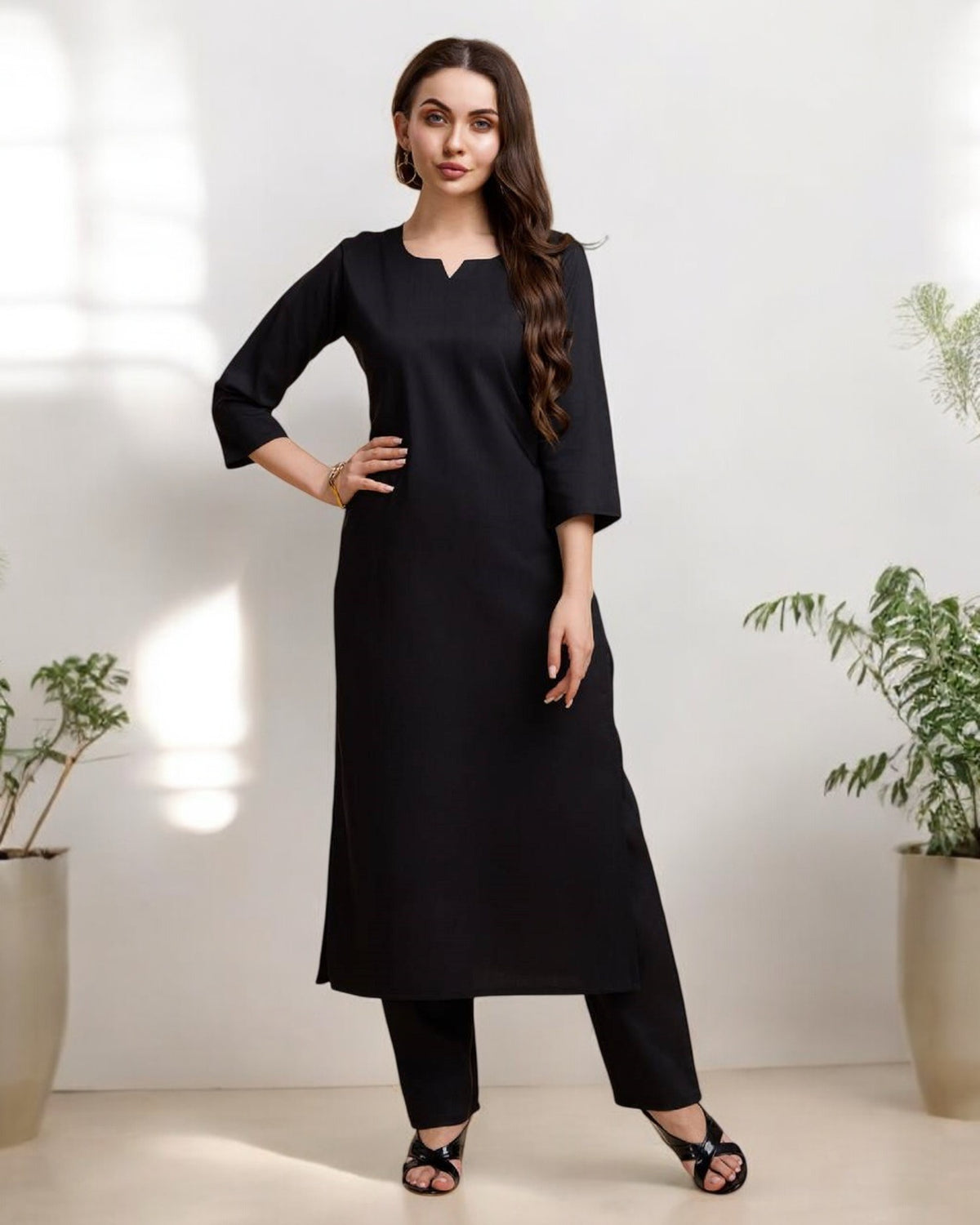 Black Straight Kurta Set for Women