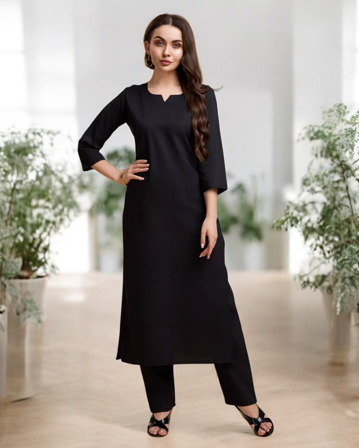 Black Straight Kurta Set for Women
