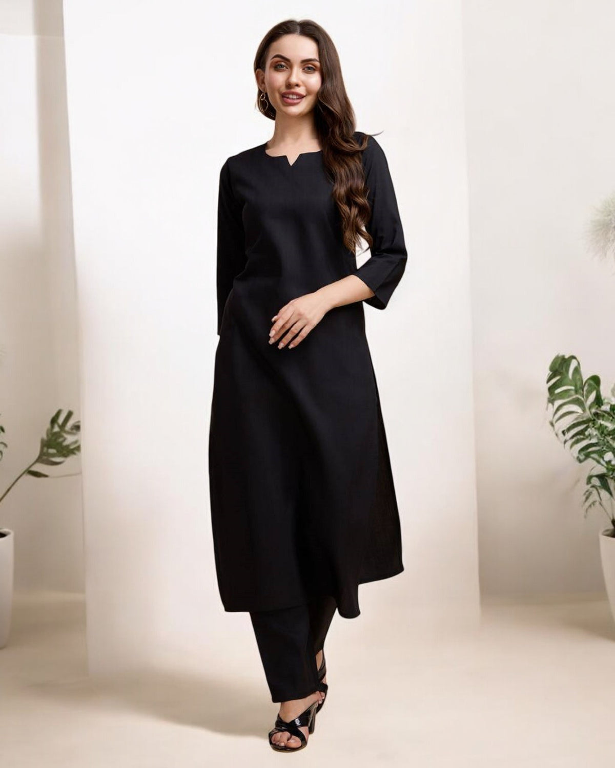 Black Straight Kurta Set for Women